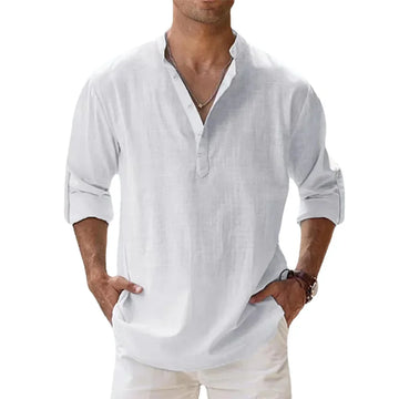 Cotton Linen Hot Sale Men's Short-Sleeved Shirts Summer Solid Color Henley Collar Casual Beach Style Hawaiian Vacation - Buy online at  Vibe In Cart.