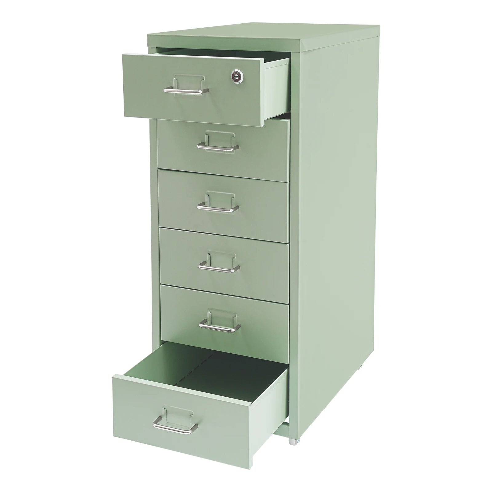 Lockable Rolling Metal File Cabinet| 6-Drawer Home Office Document Storage Container with Wheels| Off-white/Green/Yellow - Buy online at  Vibe In Cart.