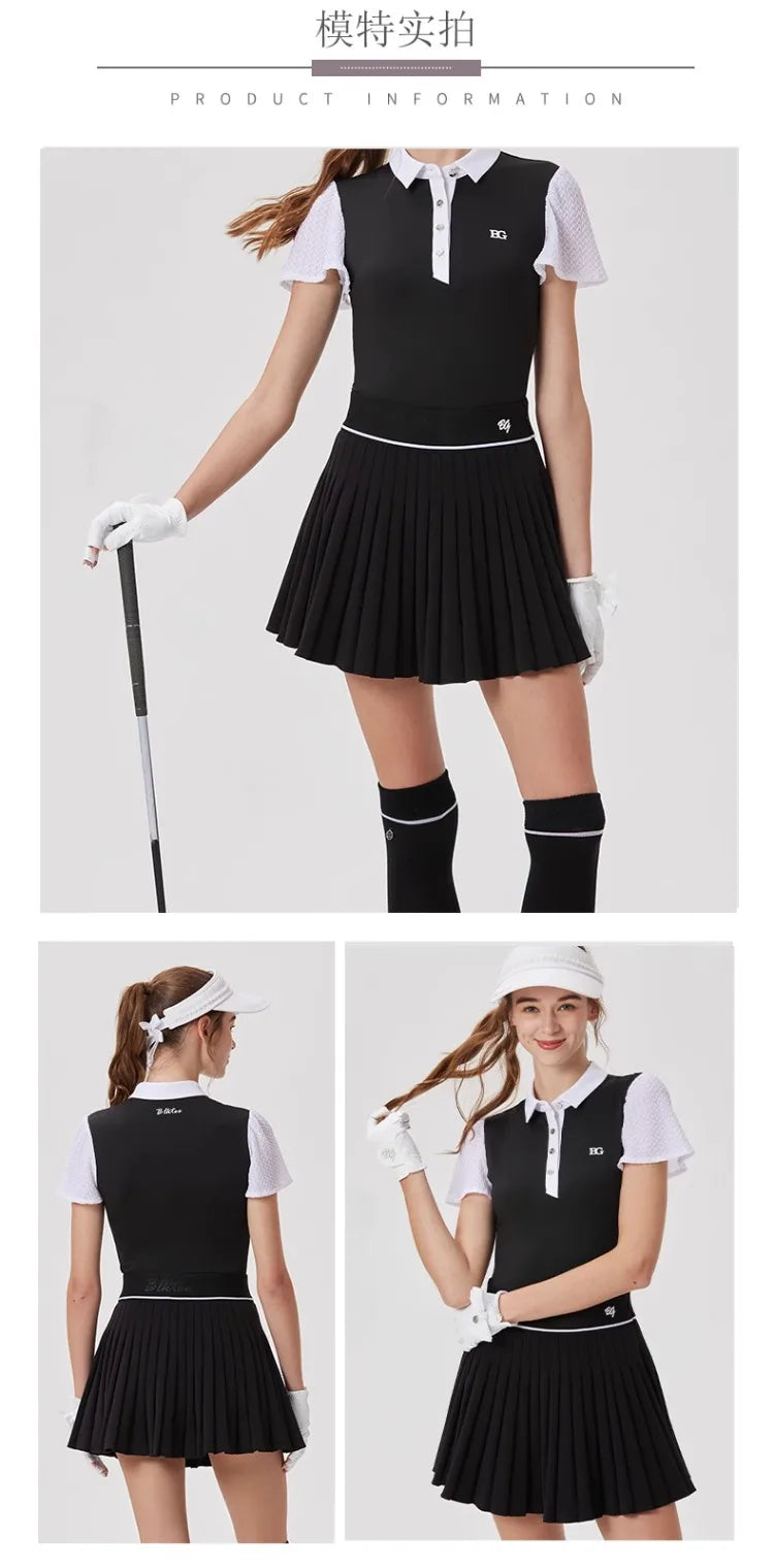 Spring Women High Waist Pleated Skirt Golf Tennis High-end Fashion New Sports Skort with Inner Shorts Ladies Golf Wear