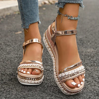 Plus Size Fashion Rivet Decor Wedge Sandals Women Gold Ankle Strap Platform Sandals for Woman Summer Thick Sole Roman Sandalias - Buy online at  Vibe In Cart.