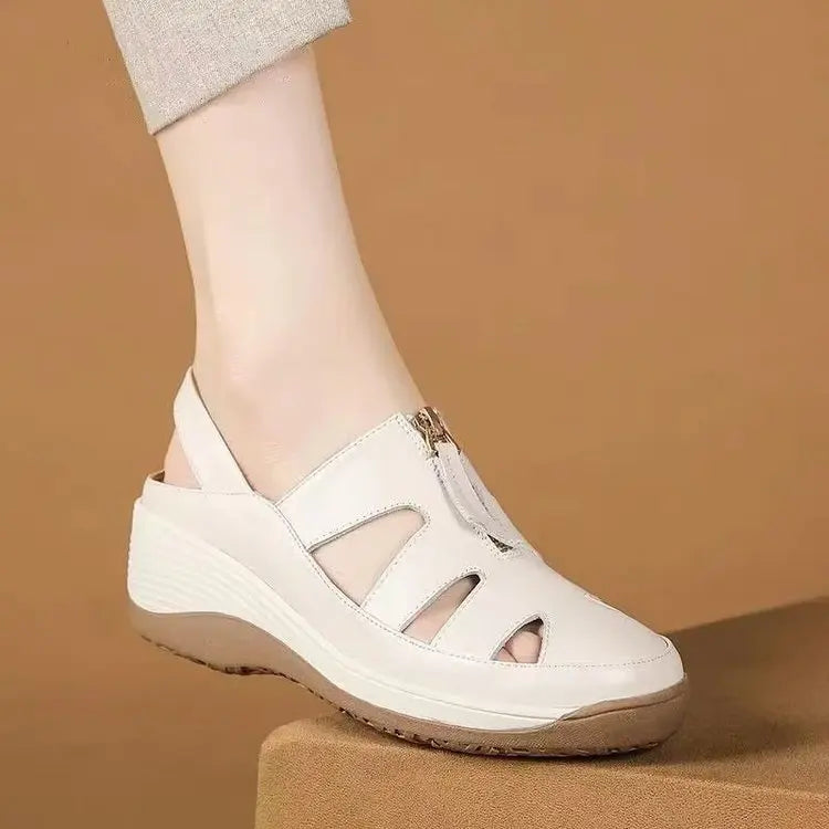 2025 New Genuine Leather Mom Sandals Women Peep-Toe Wedge Soft Sole Hollow-Out Breathable Slip-Resistant Casual Shoes - Buy online at  Vibe In Cart.