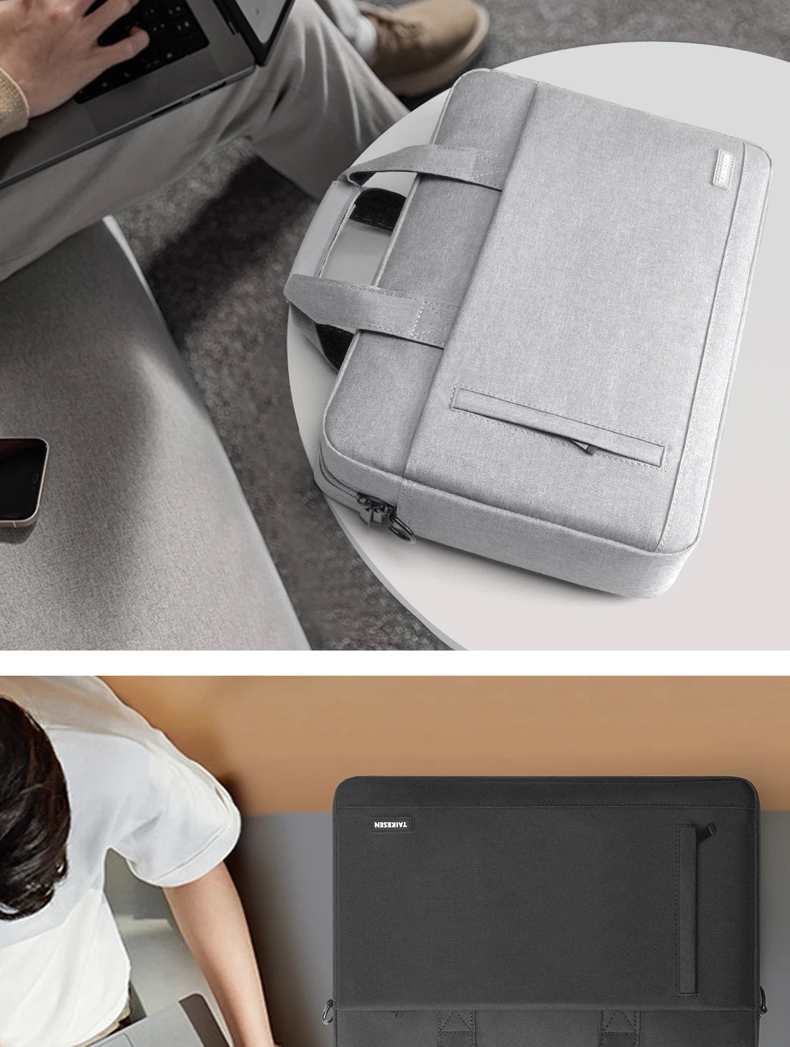 Unisex Zipper Canvas Laptop Briefcase for 13.3-17 Inch Laptops