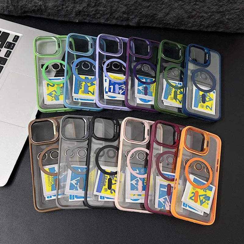 Full Coverage Transparent Magnetic Phone Case with Stand