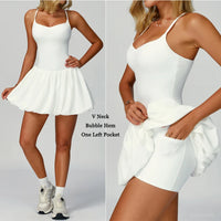 VITALINOVO Womens Spaghetti Strap Tennis Dress with Built-in Bra & Shorts Pockets V Neck Crisscross Athletic Golf Workout Dress