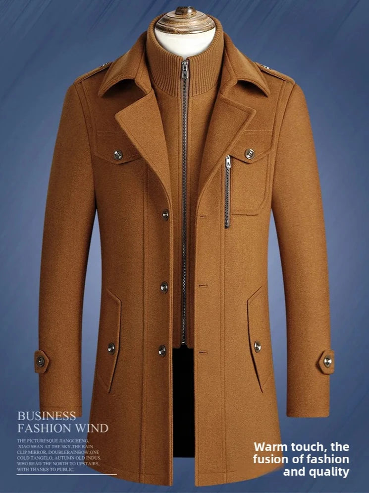 2025 new winter men's woolen coat, men's brand jacket, middle-aged double-shoulder long woolen windbreaker coat in European size - Buy online at  Vibe In Cart.