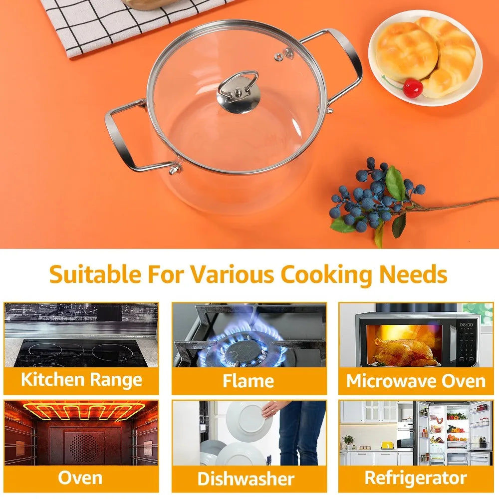 3.5L Glass Pot with Lid Heat Resistant Stainless Steel Double Handles Pot for Cooking Soup Milk Pasta Stovetop Glass Cookware - Buy online at  Vibe In Cart.