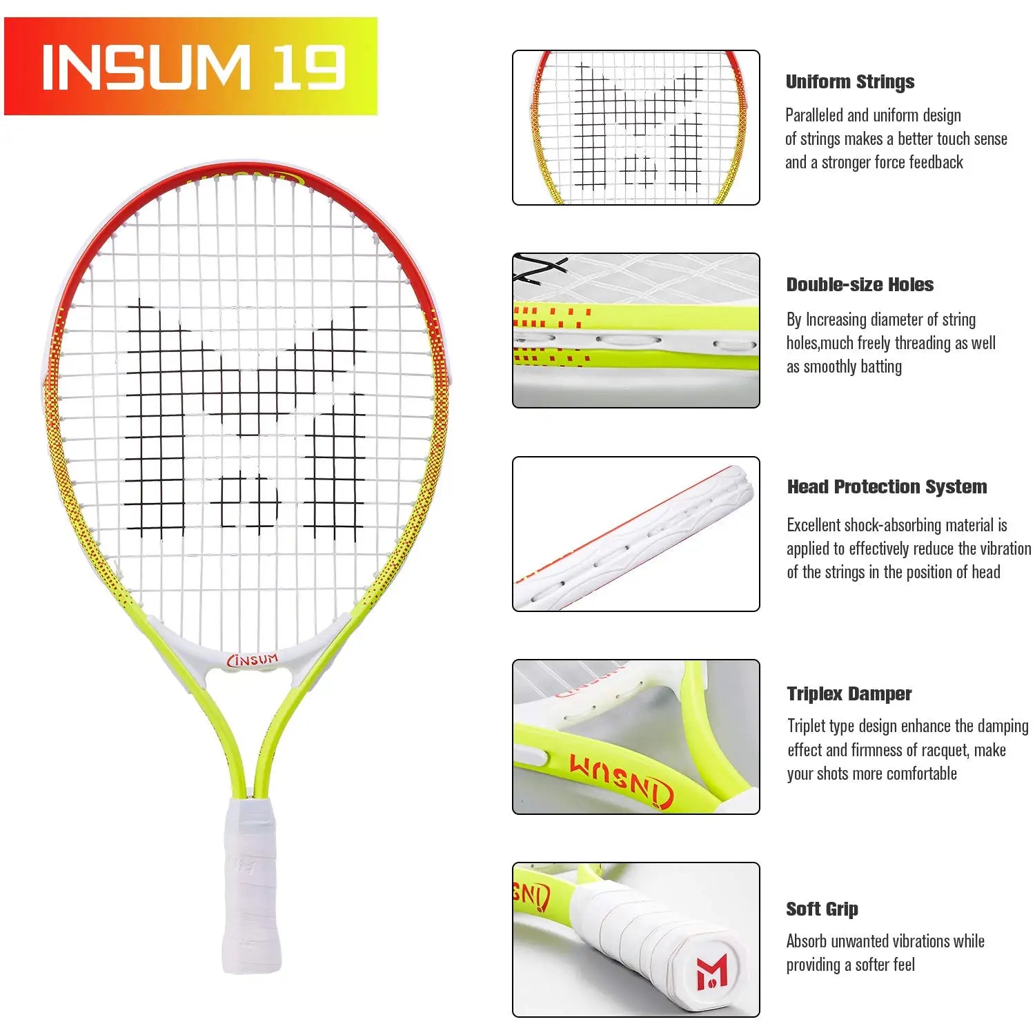 INSUM Kids Tennis Racket 17/19/21/23/25 Inches with Cover Bag Lightweight Aluminium Alloy Racquet for Children - Buy online at  Vibe In Cart.