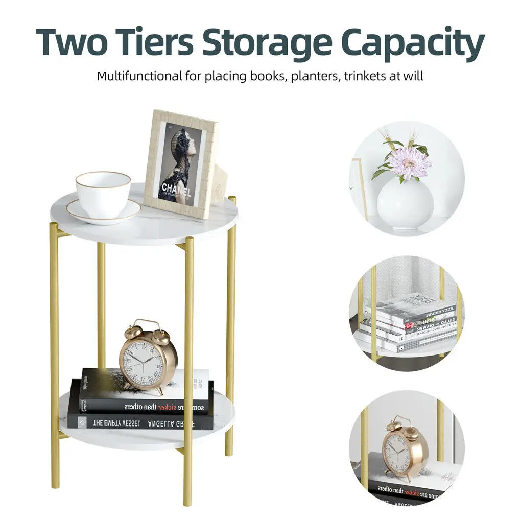 LUVODI 2-Tier Round Coffee End Tables Sofa Side Table Plant Stand with Storage Shelf Metal Frame for Living Room Bedroom - Buy online at  Vibe In Cart.