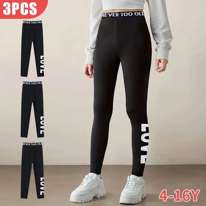Black Polyester Slim Stretch Plus Size Yoga Leggings for Girls