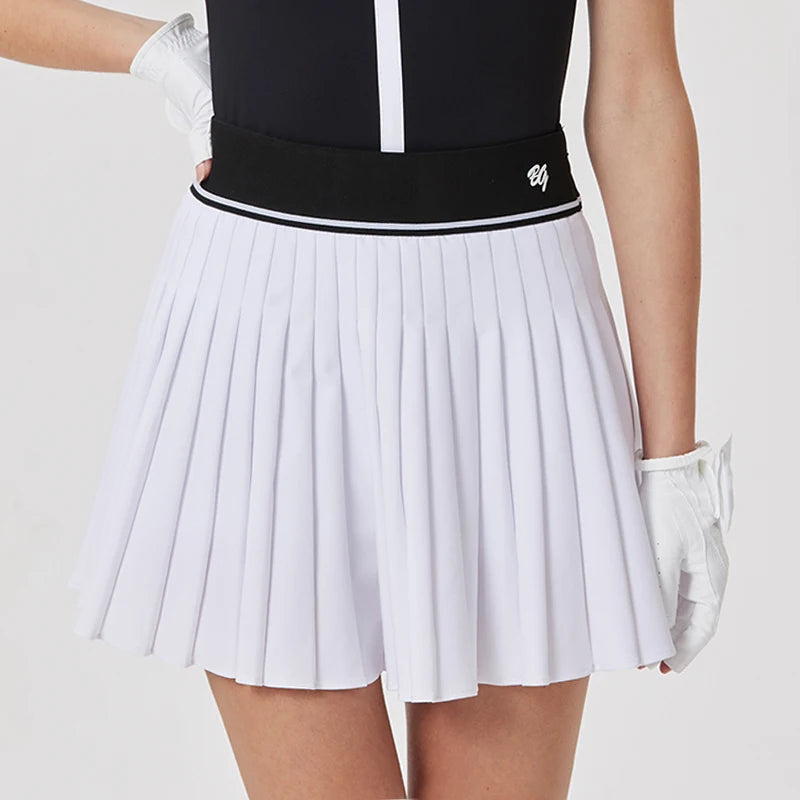 Spring Women High Waist Pleated Skirt Golf Tennis High-end Fashion New Sports Skort with Inner Shorts Ladies Golf Wear