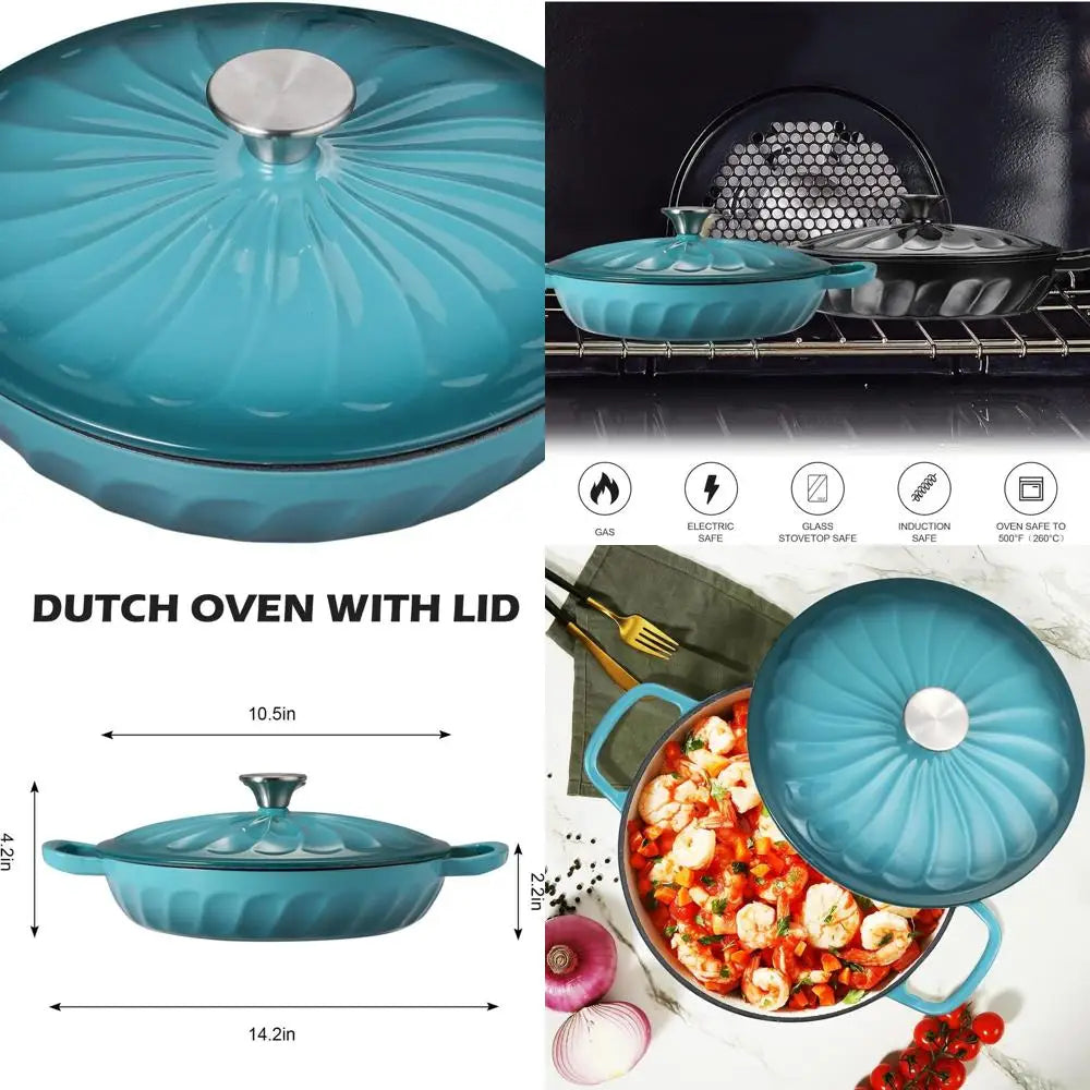 Enameled Cast Iron Dutch Oven, 3.8 Quart with Handles, Blue-Green Cookware, Braisier Pan with Lid - Buy online at  Vibe In Cart.