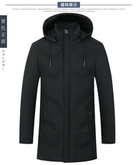 Men's Long Hooded Winter Parka Jacket with Zipper and Pockets