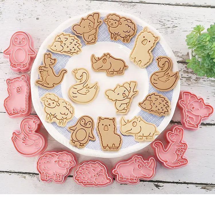 8-Piece Plastic 3D Cookie Cutters Set with Cartoon Designs