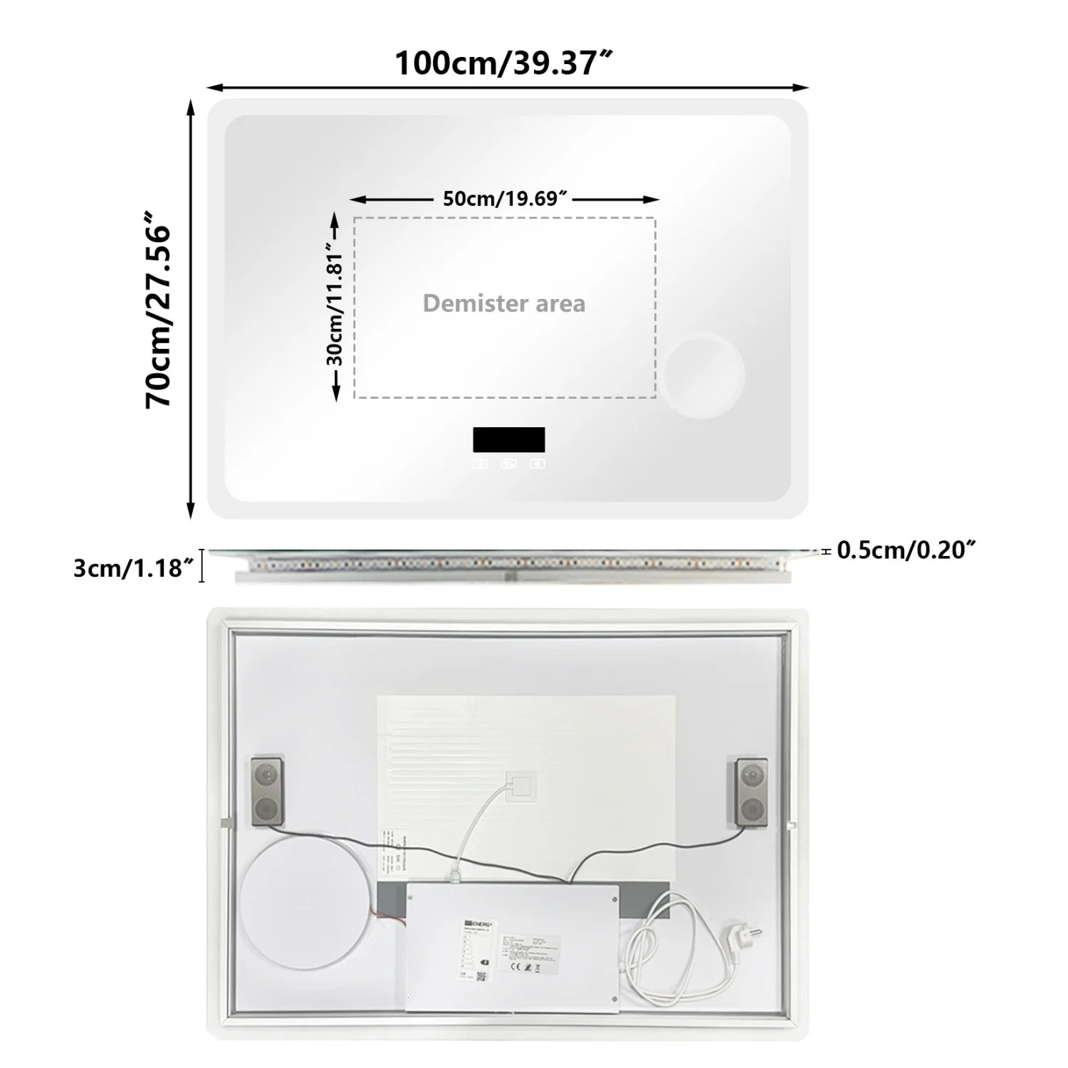 80/100/120/CM LED Bluetooth Bathroom Mirror Touch Antifog with 3X Magnifier Dimmable Date and Time Setting Vanity Mirror - Buy online at  Vibe In Cart.