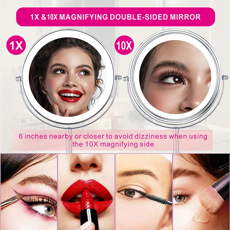 8inch 10X Magnifying LED Makeup Mirror with 3 Color Light Touch Switch Double Side USB Charging Desktop Vanity Cosmetic Mirror - Buy online at  Vibe In Cart.