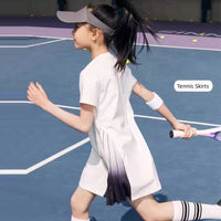 Girls Tennis Dress Kids Cute Golf Outfit School Sports Dresses Children Short Sleeve Workout Athletic Pleated Skirts With Shorts