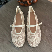 2025 Summer Women Mary Jane Shoes Brand Designer New Embroidered Mesh Elegant Belt Buckle Strap White Ladies Ballet Flats - Buy online at  Vibe In Cart.