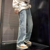 Star Embroidery Straight Casual Men Jeans Gothic Neutral New Wide Leg Loose Hip-hop Fashion Youth Streetwear Denim Trousers Y2K - Buy online at  Vibe In Cart.