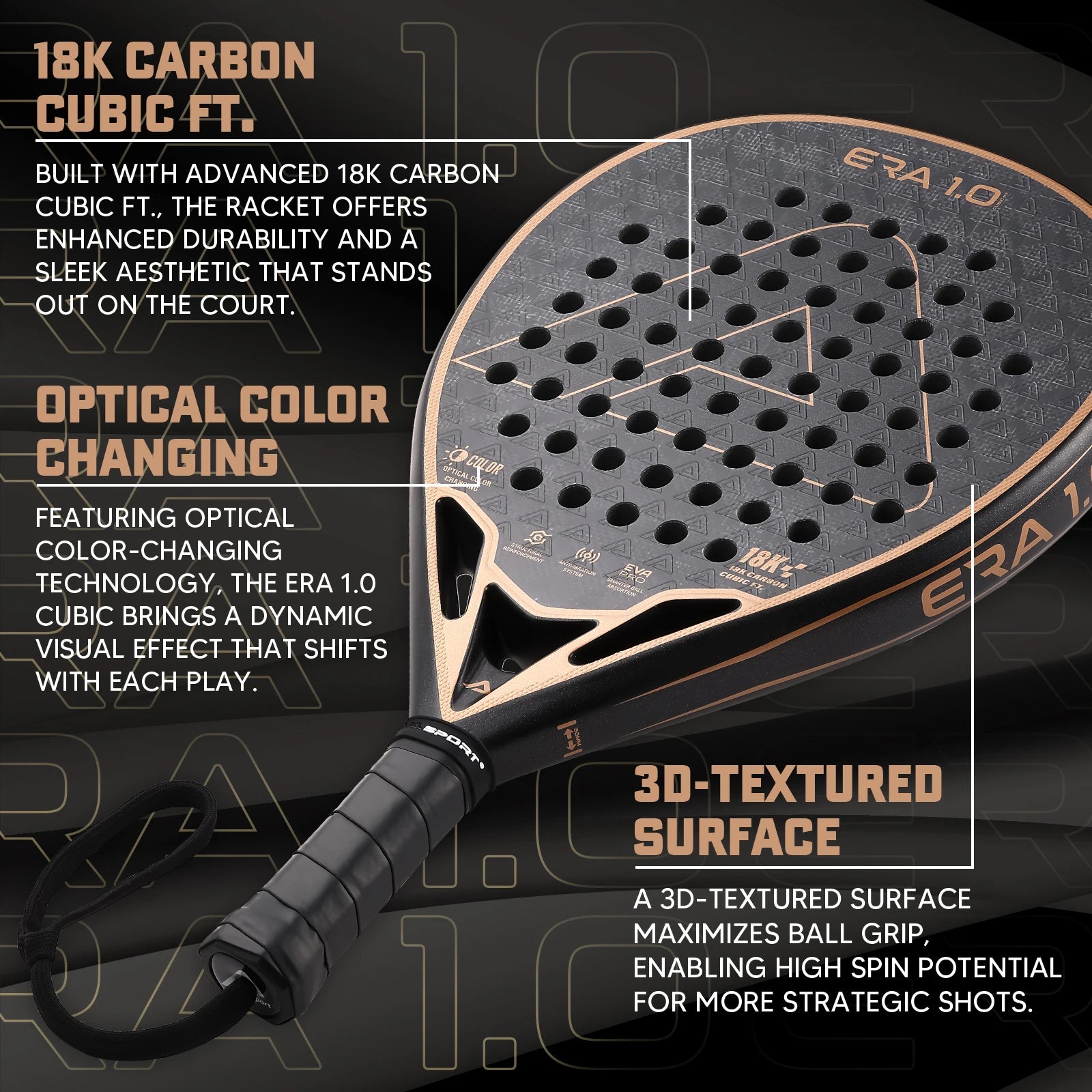 AMASPORT 18K Carbon Cubic Padel Racket Diamond Shape with 3D-Textured Surface Smarter System for Enhanced Control Padel Racquet - Buy online at  Vibe In Cart.