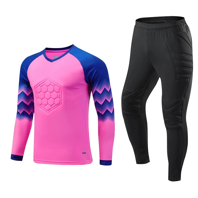 Polyester Spandex Protective Long Sleeve Soccer Goalkeeper Uniform Set with Top and Pants