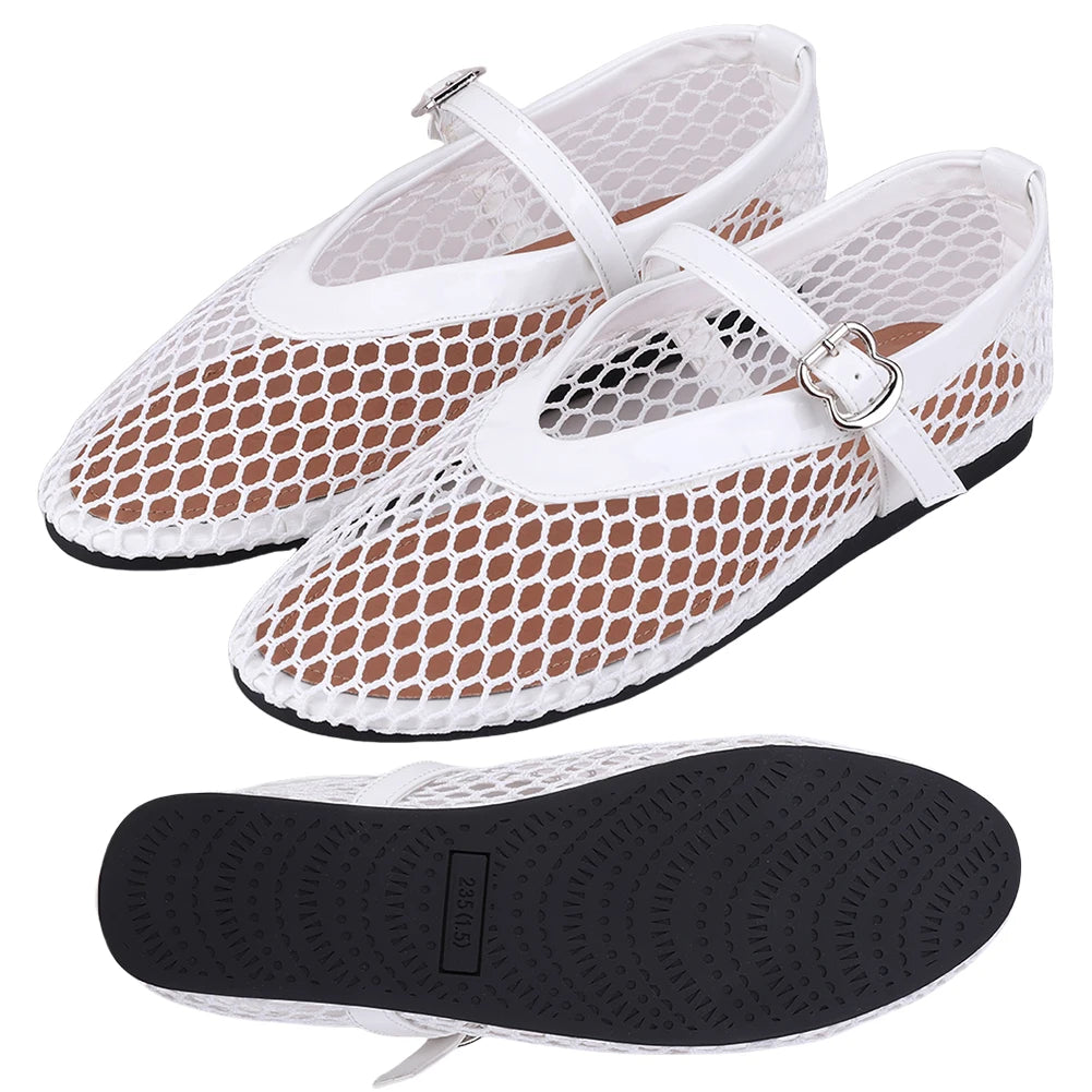 Women Mesh Ballet Flats Fishnet Ballerina Flats Breathable Slip On Ballerina Shoes Buckle Strap Daily Dress Shoes for Commuting - Buy online at  Vibe In Cart.