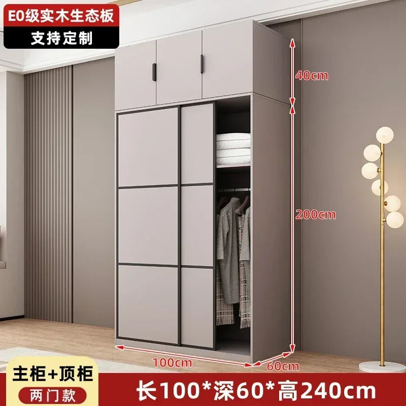 Modern Gray Wooden Wardrobe with Sliding Doors and Drawer