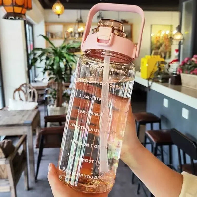 2000ml Sports Drinking Bottles with Time Marker Men Women Water Bottle with Straw Large Capacity Outdoor Cup Fitness Drinkware - Buy online at  Vibe In Cart.