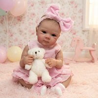 Full Body Vinyl Girl Rebirth Doll with Visible Blood Vessels and Pink Dress