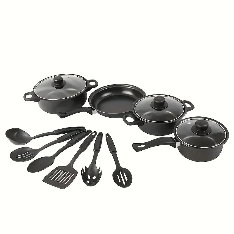 13-Piece Nonstick Cookware Set Black - Induction Compatible Pot Pan Set with Frying Pan & Utensils for Kitchen & Camping - Buy online at  Vibe In Cart.
