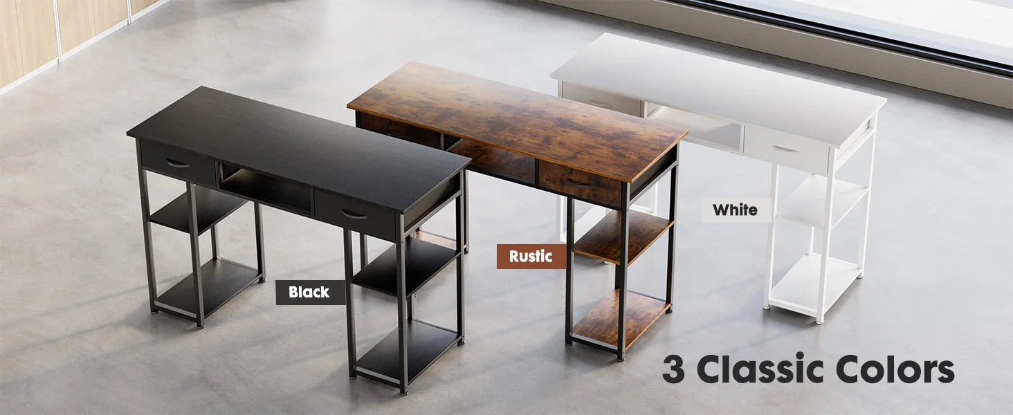 JHK 48 Inch Double Deck Shelving Office Computer Desk with Pull-out Fabric Storage Drawers Metal Frame Adjustable Feet Table ﻿ - Buy online at  Vibe In Cart.