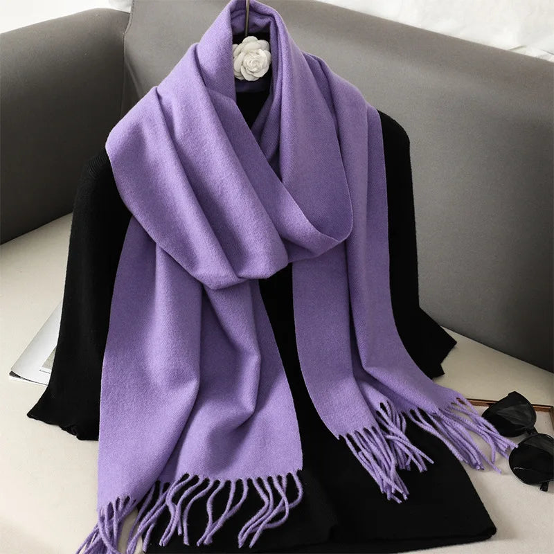 Women's Thick Warm Winter Polyester Scarf with Tassels