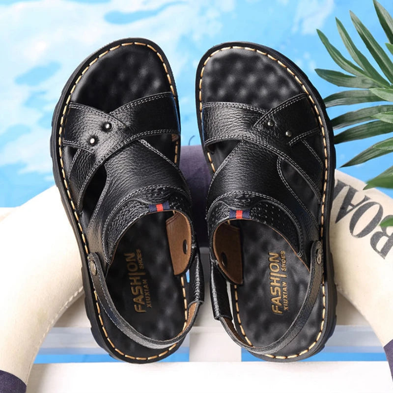 Summer Men Leather Sandals Genuine Leather Non-slip Men Shoes Slippers Outdoor Thick-soled Beach Shoes Comfor Soft Men sandalias - Buy online at  Vibe In Cart.