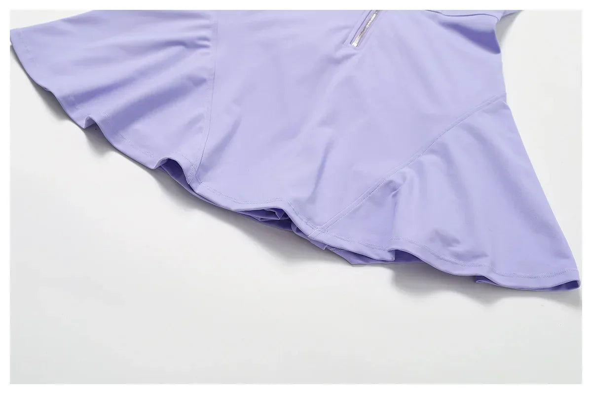 Sleeveless Zipper Tennis Dresses Women's Push-up Workout Yoga Dress Sexy Solid Bodysuit Jumpsuit Skirt Gym Dance Fitness Clothes