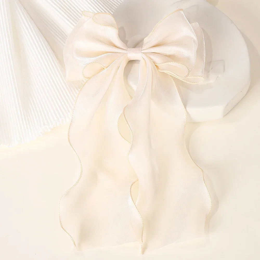 Polyester Chiffon Alloy Hair Barrettes for Girls with Big Bow
