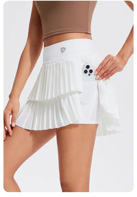 Women's Mini Pleated Sports Skort with Pockets and Double Layer