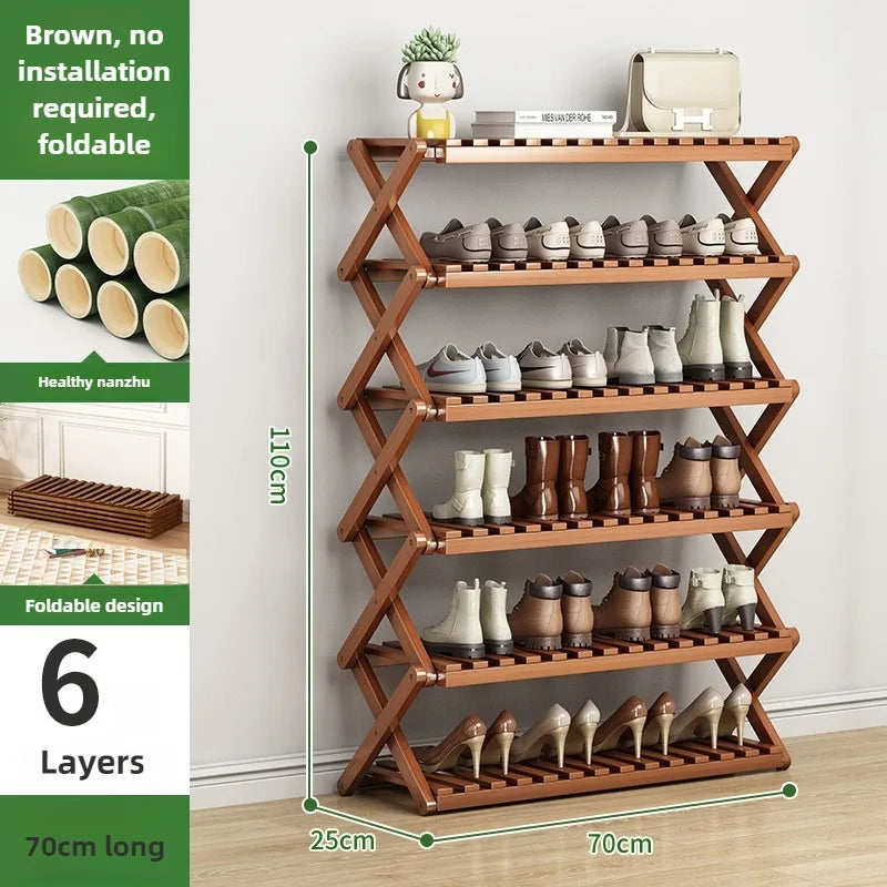 Folding Multi-Level Bamboo Shoe Rack for Living Room Storage