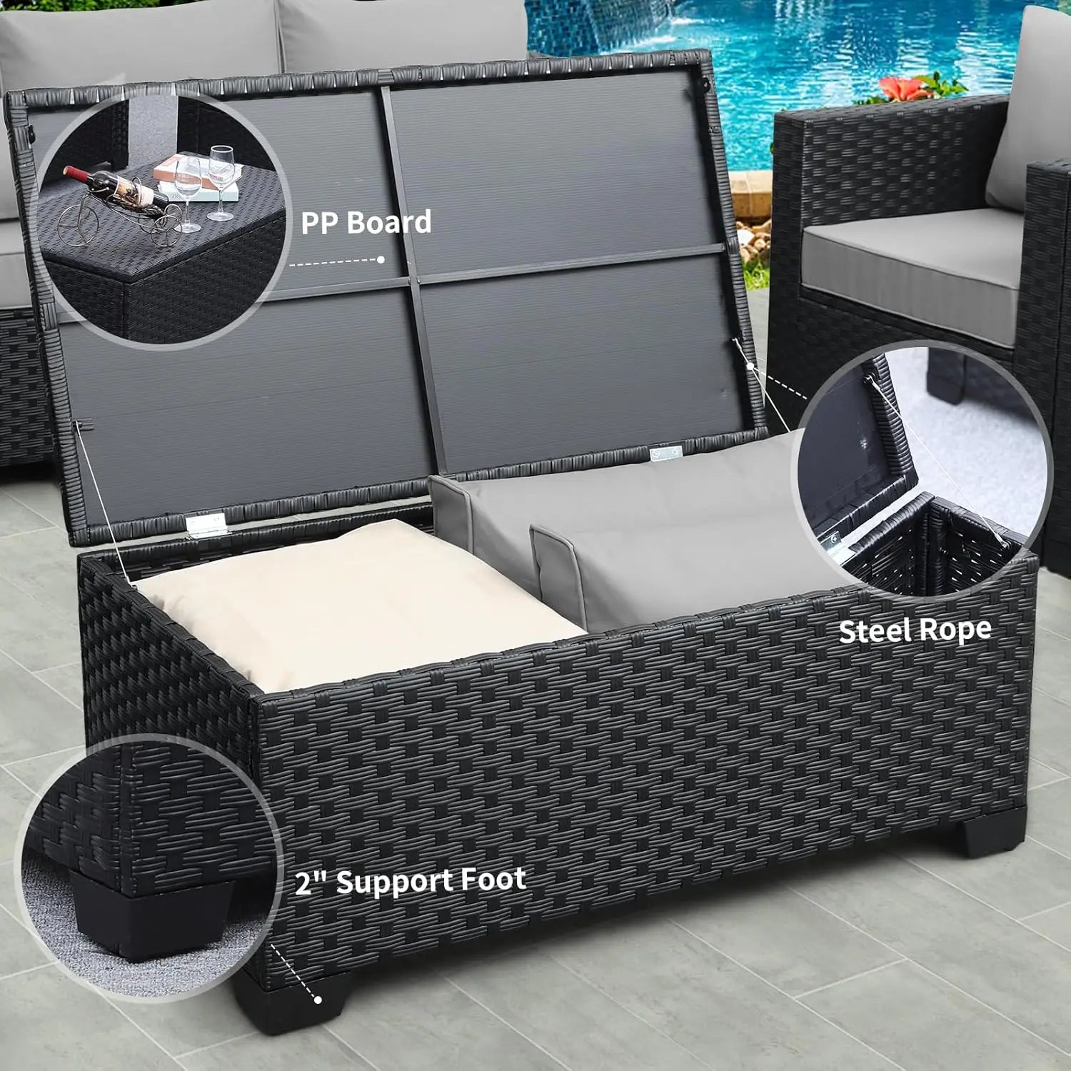 Patio Furniture Sets 7 Pieces Outdoor Furniture Sectional Patio Couches Set with Storage Table Light Grey Cushions - Buy online at  Vibe In Cart.