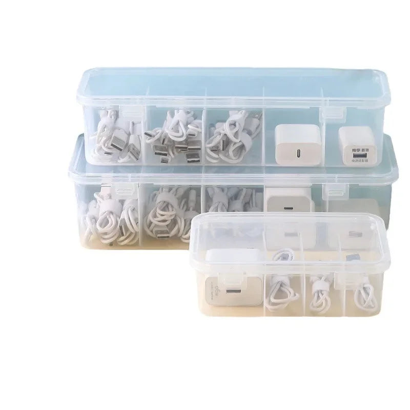Transparent Plastic Cable Storage Box With Lid And Grid