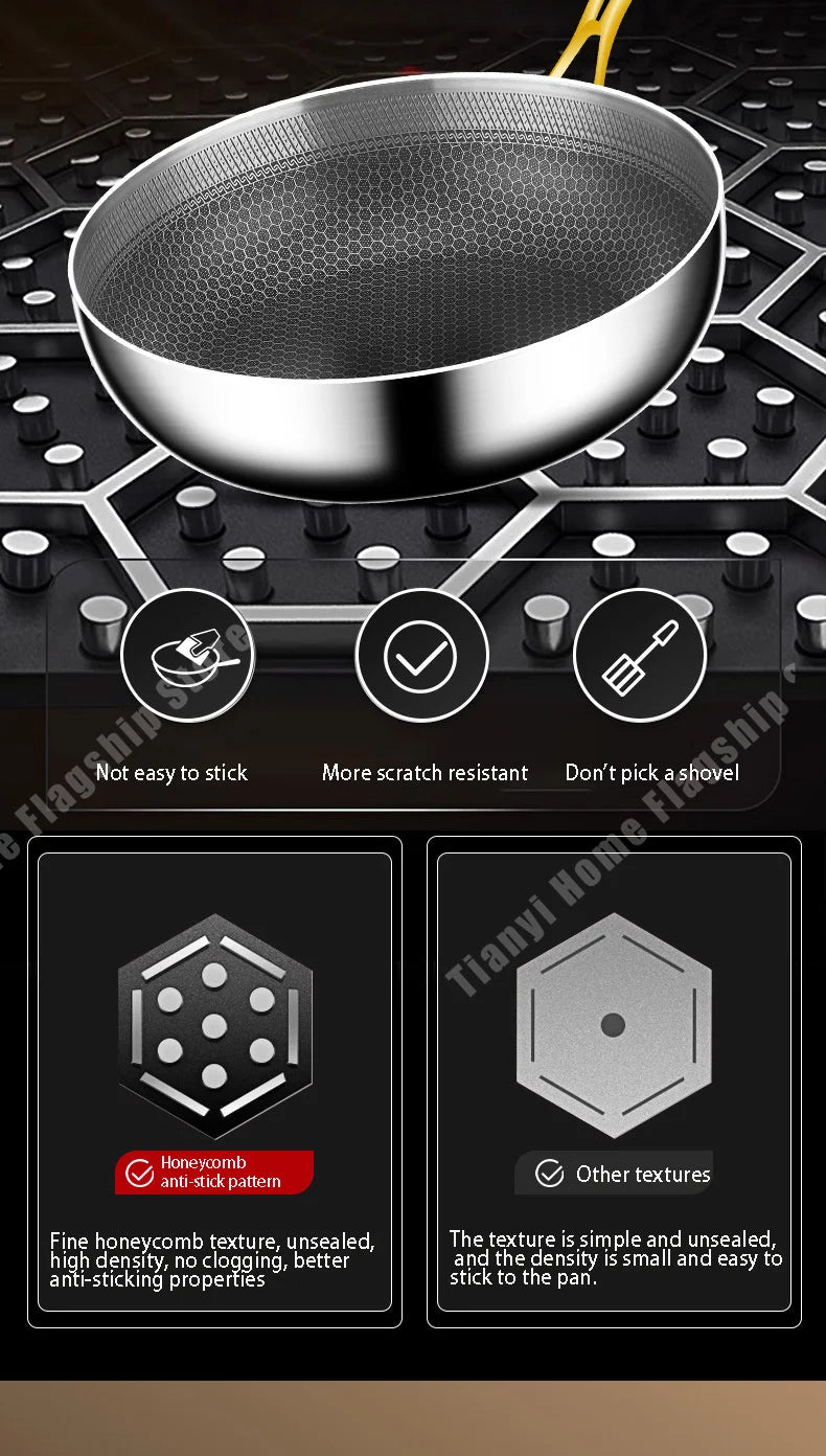 316 Stainless Steel Frying Pan Wok Non-stick Cooking Honeycomb Steak Gas Stove Pot Induction General Saucepan Kitchen Cookware - Buy online at  Vibe In Cart.