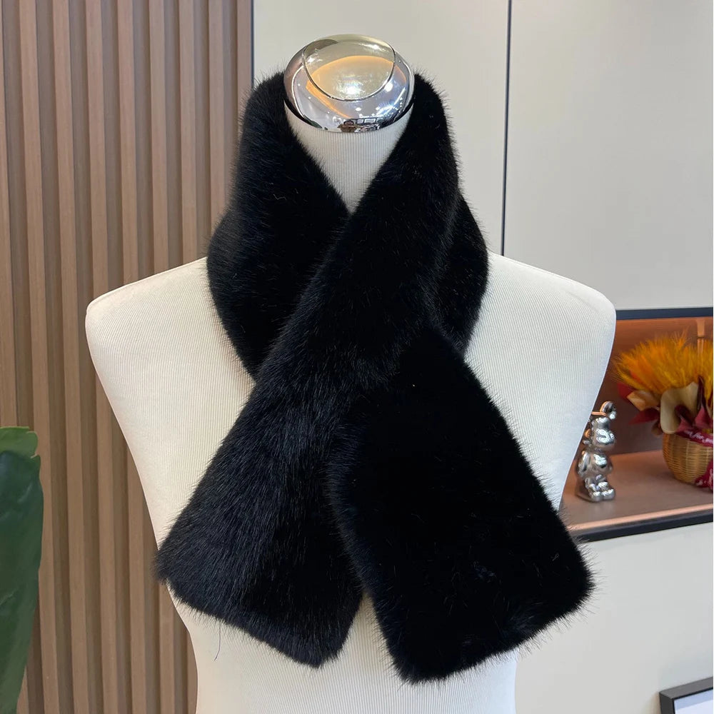 Women's Outdoor Winter Faux Fur Warm Solid Color Scarf