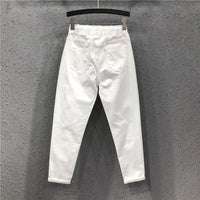 Women's White Straight Cotton Polyester Jeans Full Length