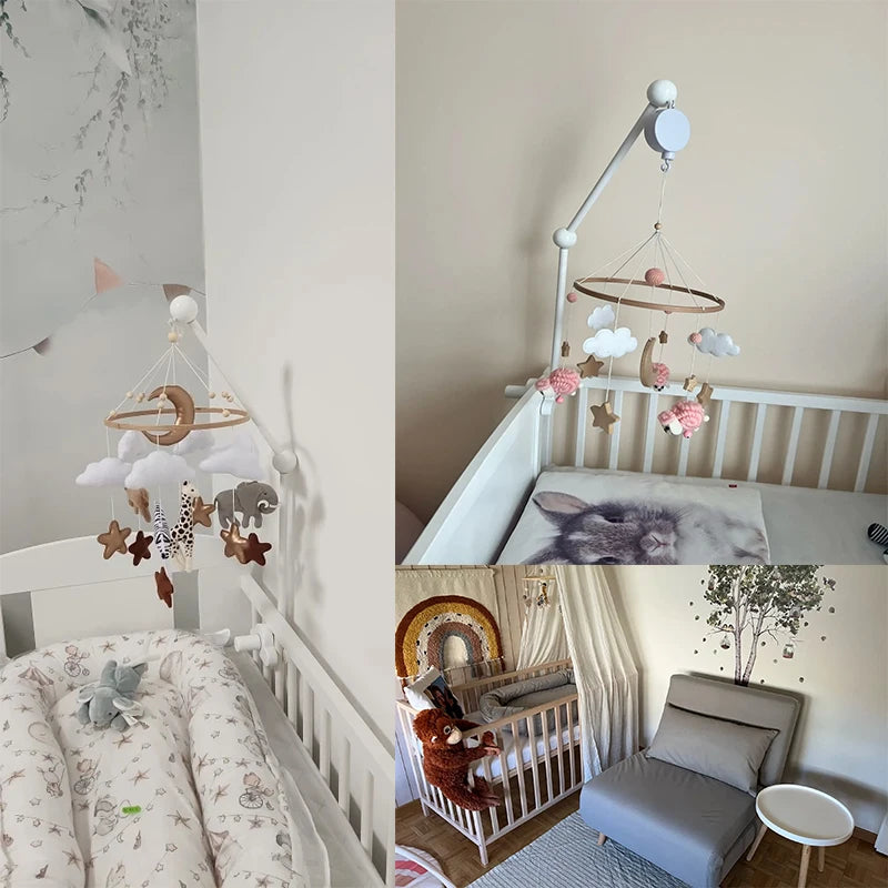 Baby Crib Mobile Rattle Toy For 0-12 Months Cartoon Felt Forest Animal Bed Bell Hanging Wooden Bracket Mobile Newbaby Rattle Toy
