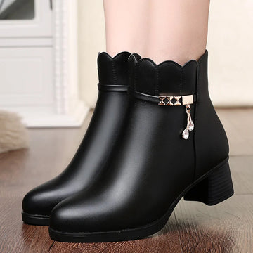 Autumn Winter Fashion Women Soft Leather Ankle Boots Anti-slip Warm Plush Casual Elegant Thick Heel Trend Platform Boots - Buy online at  Vibe In Cart.