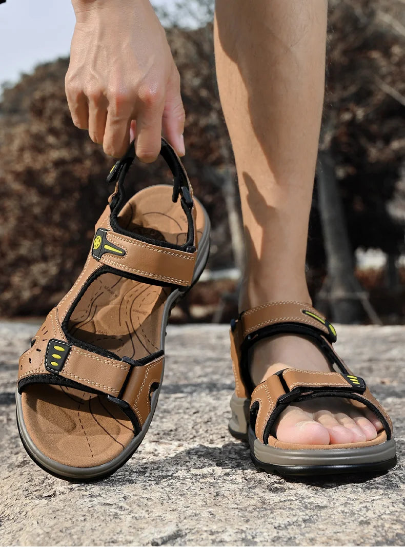 New Summer Genuine Leather Men Sandals Fashion Design Breathable Casual Shoes Men Soft Bottom Outdoor Beach Sandals Big Size 46 - Buy online at  Vibe In Cart.