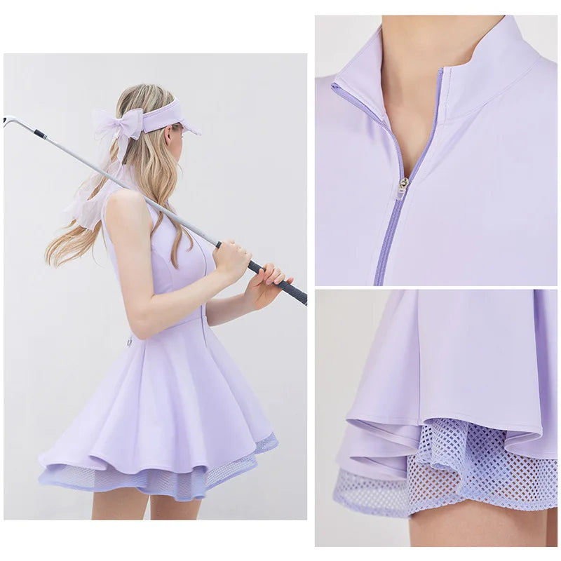 New Summer Women Tennis Polo Dress Zipper Collar Slim Golf Tennis Dress Lady Sleeveless Lace Ruffle Golf Skirts with Inner Short - Buy online at  Vibe In Cart.
