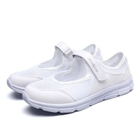 Women's Breathable Mesh Sneakers White Flat Heel