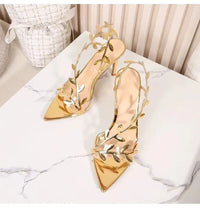 2024 Summer Fashion Patent Leather Gold Leaf Women Sandals Elegant Pointed toe Thin High heels Gladiator Sandalias Party Shoes - Buy online at  Vibe In Cart.