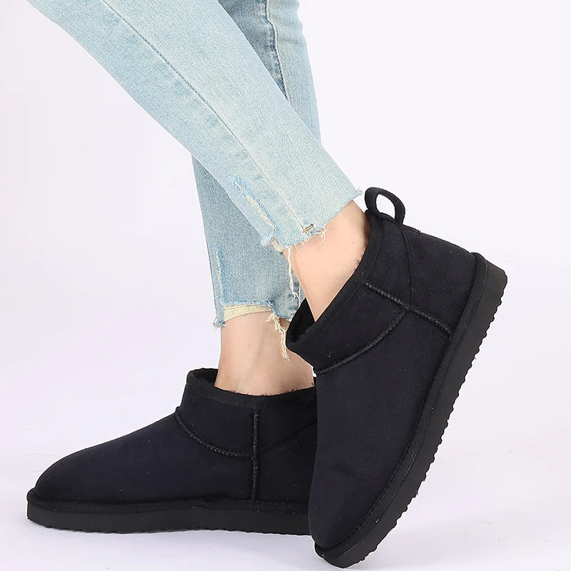 Women's Ankle Snow Boots with Plush Lining and Low Heel