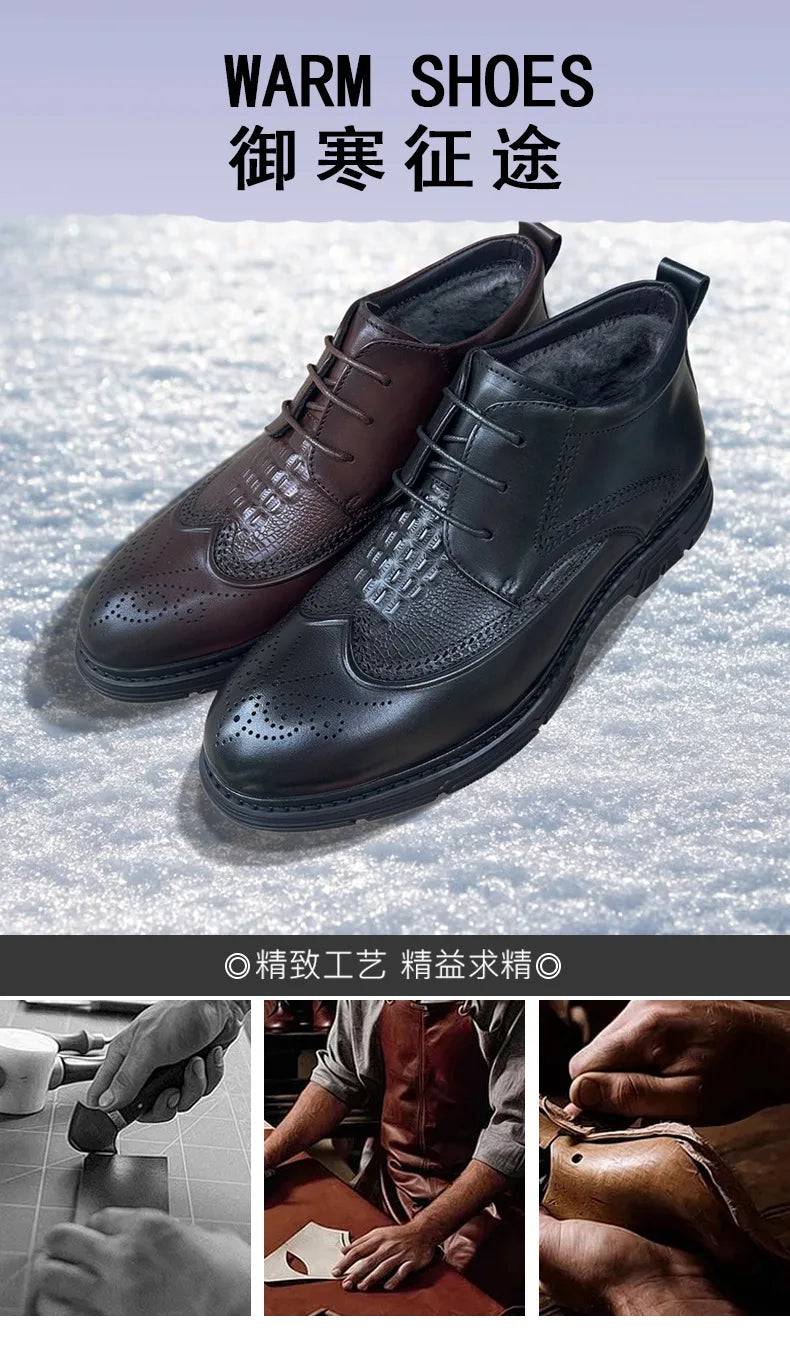 New Men's Short Boots - Genuine Leather Business Shoes with Wool Lining Fashionable and Versatile High-Top Buckle-Up Men's Shoes - Buy online at  Vibe In Cart.