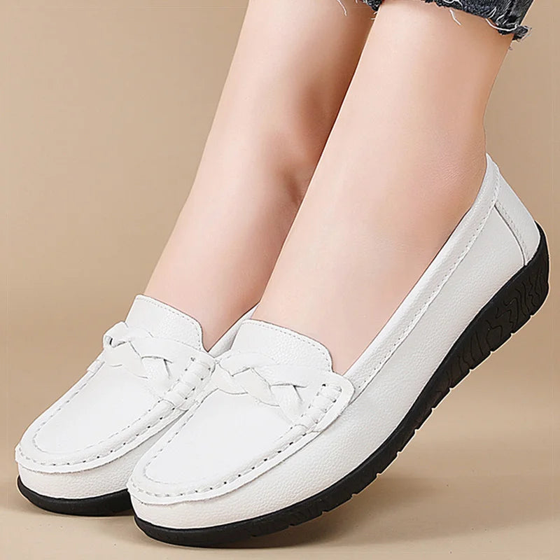 Women's White Flat Loafers Slip On Casual Shoes